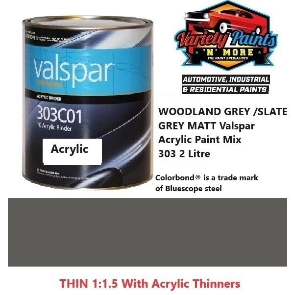 WOODLAND GREY / SLATE GREY MATT Colorbond® Valspar Acrylic Paint Mix 303 2 Litre
