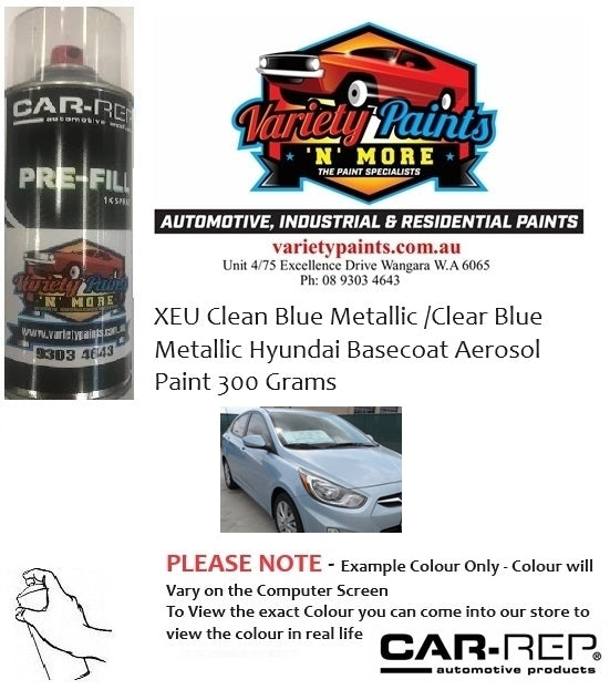 XEU Clean Blue Metallic /Clear Blue Metallic Hyundai Basecoat Aerosol Paint 300 Grams
