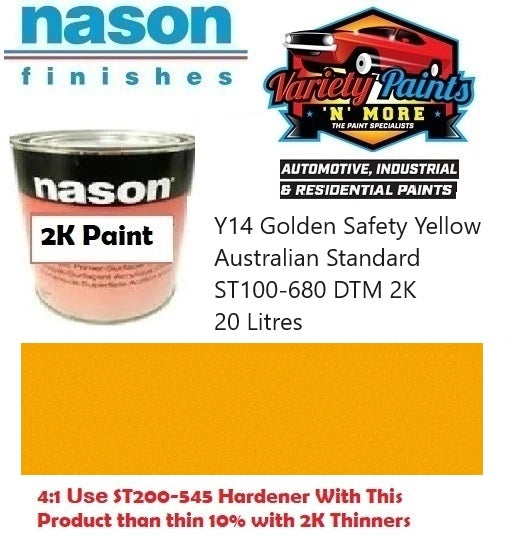 Y14 Golden Safety Yellow Australian Standard ST100-680 DTM 2K Enamel 20 Litres