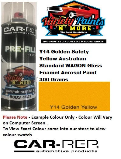 Y14 Golden Safety Yellow Australian Standard WAGON Gloss Enamel Aerosol Paint 300 Grams 2IS 64A