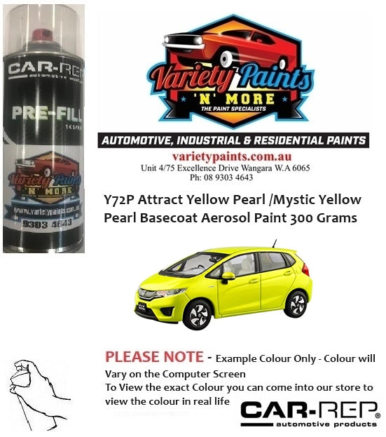 Y72P Attract Yellow Pearl /Mystic Yellow Pearl Basecoat Aerosol Paint 300 Grams