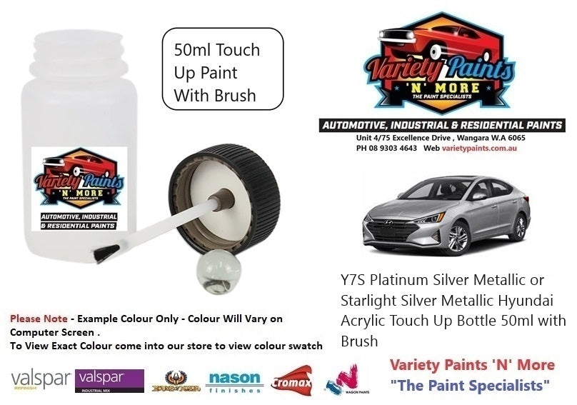 Y7S Platinum Silver Metallic or Starlight Silver Metallic Hyundai Acrylic Touch Up Bottle 50ml with Brush