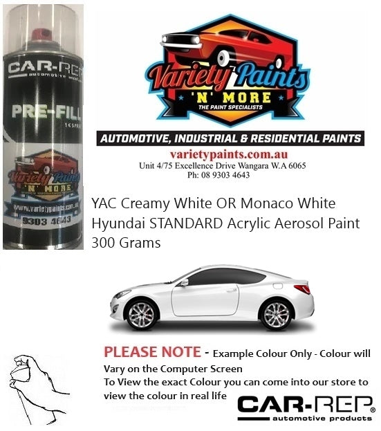 YAC Creamy White / Monaco White Hyundai STD Acrylic Aerosol Paint 300 Grams