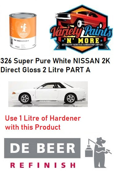 326 Super Pure White NISSAN Debeers 2K Direct Gloss 2 Litre PART A