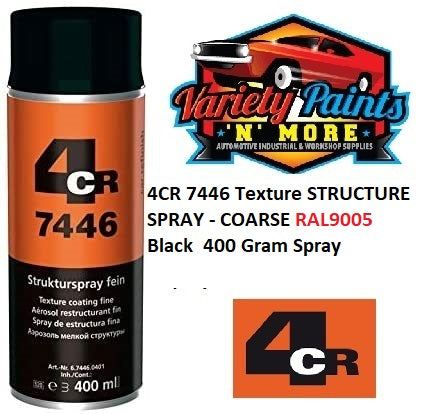 4CR 7446 Texture STRUCTURE SPRAY - COARSE RAL9005 Black  400 Gram Spray