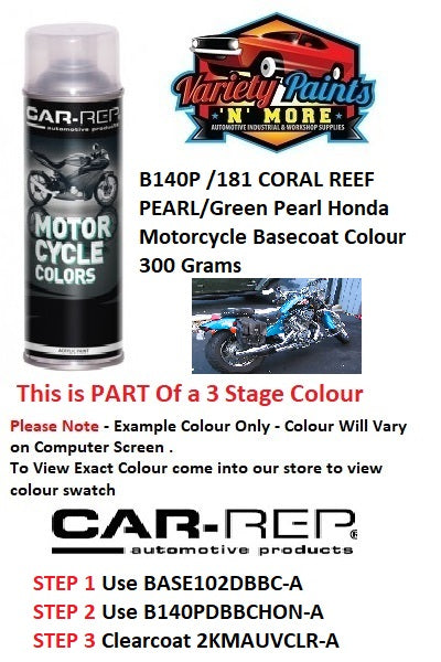 B140P /181 CORAL REEF PEARL/Green Pearl Honda Motorcycle Basecoat Colour 300 Grams