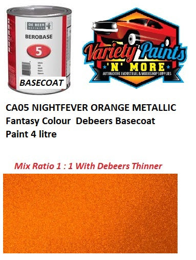 Fantasy Colour CA05 NIGHTFEVER ORANGE Pearl Debeers Basecoat Paint 4 litre