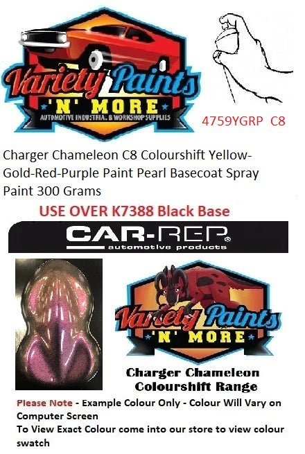 Charger Chameleon C8 Colourshift Yellow-Gold-Red-Purple Paint Pearl Basecoat Spray Paint 300 Grams 1IS 113