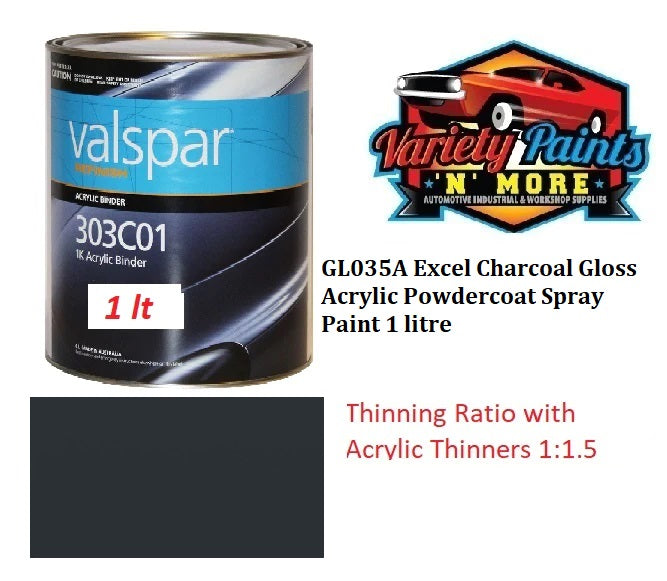 GL035A Excel Charcoal Gloss Acrylic Powdercoat Spray Paint 1 litre