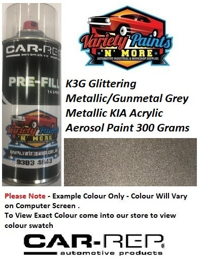 K3G Glittering Metallic/Gunmetal Grey Metallic KIA Acrylic Aerosol Paint 300 Grams