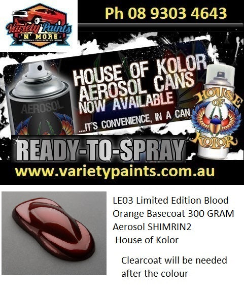 LE03 Limited Edition Blood Orange Basecoat 300 GRAM Aerosol SHIMRIN2 House of Kolor