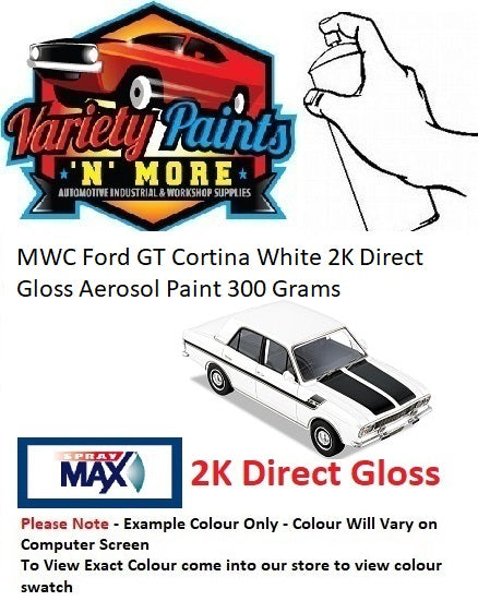 MWC Ford GT Cortina White 2K Direct Gloss Aerosol Paint 300 Grams