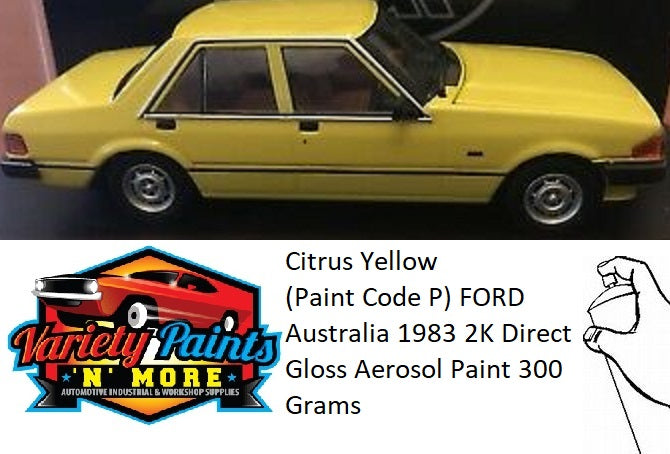 Citrus Yellow (Paint Code P) FORD Australia 1983 2K Direct Gloss Aerosol Paint 300 Grams