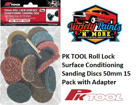 PK TOOL Roll Lock Surface Conditioning Sanding Discs 50mm 15 Pack with Adapter