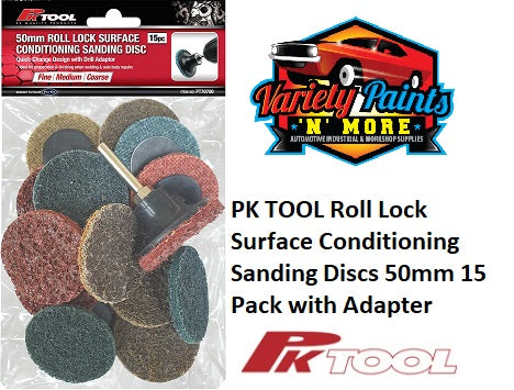 PKTool Roll Lock Surface Conditioning Sanding Discs 50mm 15 Pack with Adapter
