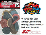 PK TOOL Roll Lock Surface Conditioning Sanding Discs 50mm 15 Pack with Adapter