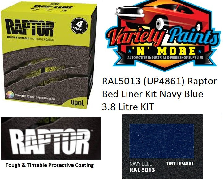 RAL5013 Cobalt Blue (UP4861) Raptor Bed Liner Kit Navy Blue 3.8 Litre