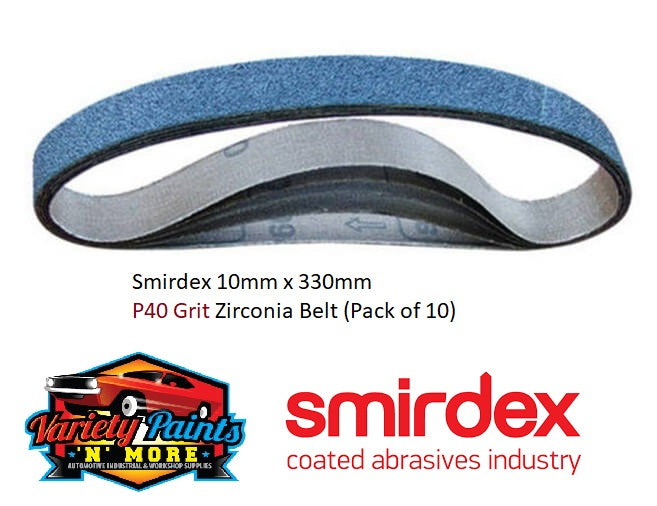 Smirdex 10mm x 330mm  P40 Grit Zirconia Belt (Pack of 10)