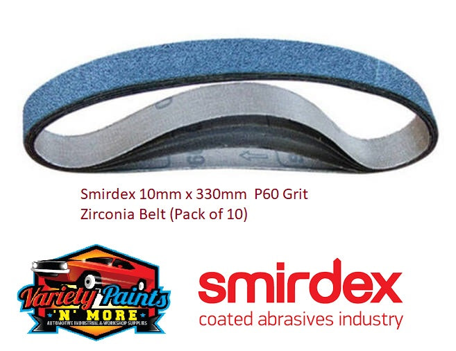 Smirdex 10mm x 330mm P60 Grit Zirconia Belt (Pack of 10)