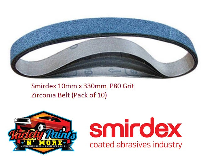 Smirdex 10mm x 330mm  P80 Grit Zirconia Belt (Pack of 10)