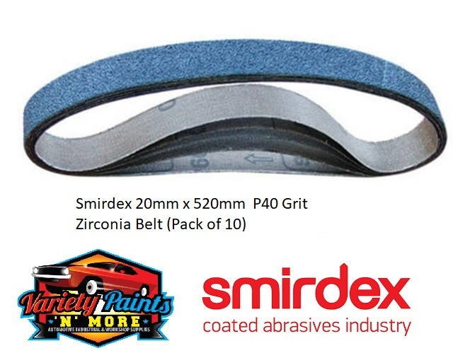 Smirdex 20mm x 520mm  P40 Grit Zirconia Belt (Pack of 10)