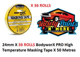 24mm x 36 ROLLS BodyworX PRO High Temperature Masking Tape X 50 Metres 