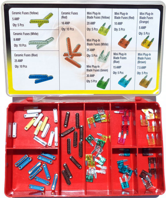 Torres Mini Plug Blade Fuses and Ceramic Fuses. 70 pieces per box.