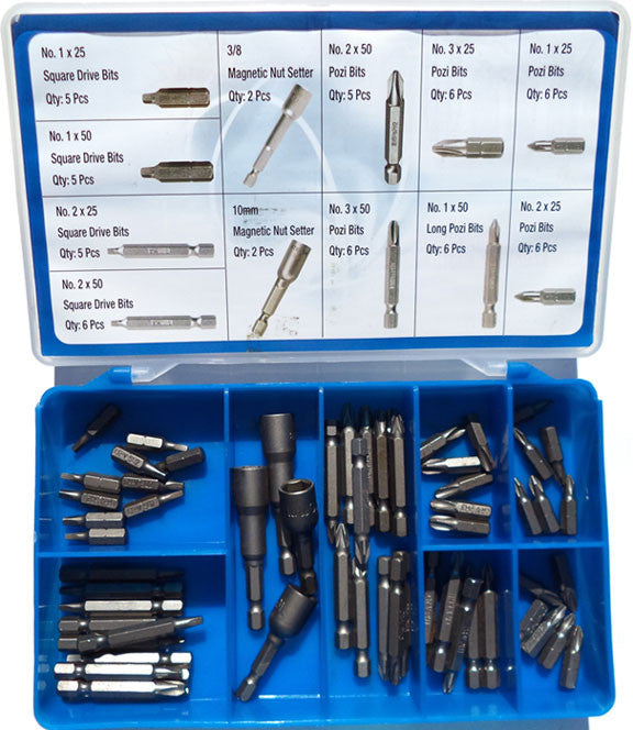 Torres Square Drive Bits Pozi Bits and Magnetic Setter 60 Pieces