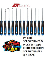 PK Tool SCREWDRIVER & PICK SET - 12pc EIGHT PRECISION SCREWDRIVERS & 4 PICKS
