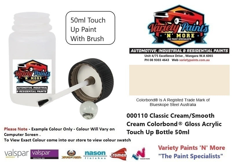 000110 Classic Cream/Smooth Cream Colorbond® Gloss Acrylic Touch Up Bottle 50ml