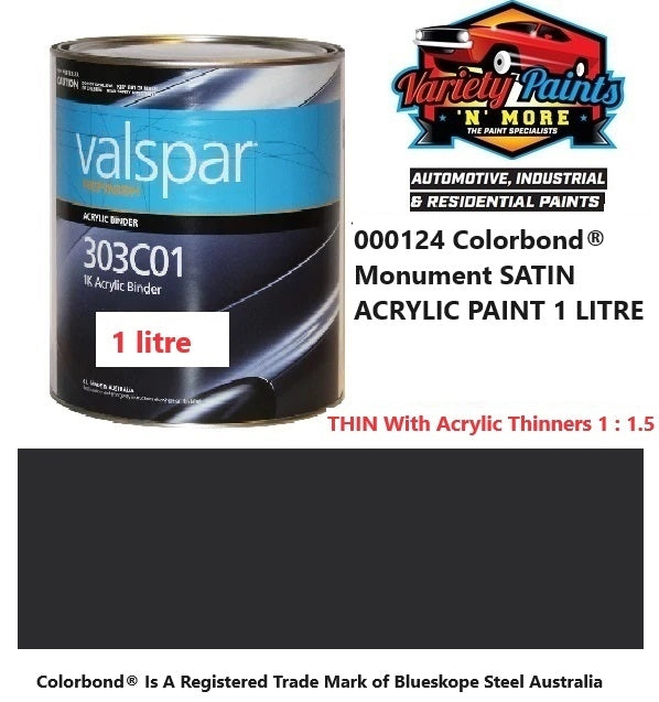 000124 Colorbond® Monument SATIN ACRYLIC Touch Up Paint 1 LITRE