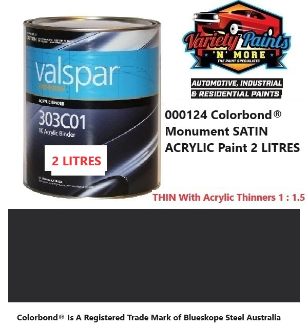 000124 Colorbond® Monument SATIN ACRYLIC  Touch Up Paint 2 LITRES