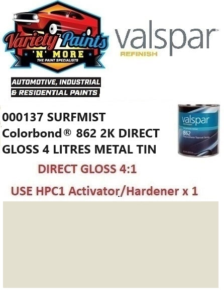 000137 SURFMIST Colorbond® 862 2K DIRECT GLOSS 4 LITRES METAL TIN