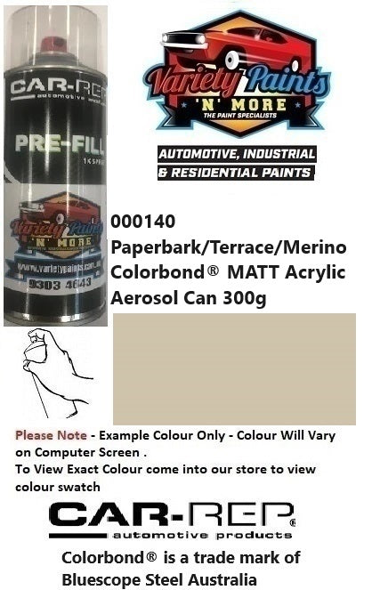 000140 Paperbark/Terrace/Merino Colorbond® MATT Acrylic Aerosol Can 300g