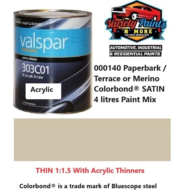 000140 Paperbark/Terrace/Merino Colorbond® SATIN 4 litres Paint Mix