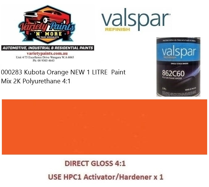 000283 Kubota Orange NEW 1 LITRE  Paint Mix 2K Polyurethane 4:1 2IS B10