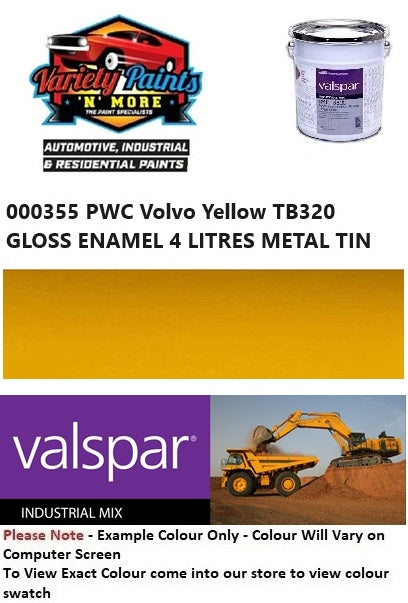 000355 PWC Volvo Yellow TB320 GLOSS ENAMEL 4 LITRES METAL TIN