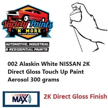 002 Alaskin White NISSAN 2K Direct Gloss Touch Up Paint Aerosol 300 grams