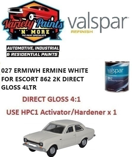 027 ERMINE WHITE FOR ESCORT 862 2K DIRECT GLOSS 4LTR 1IS BOX BU5