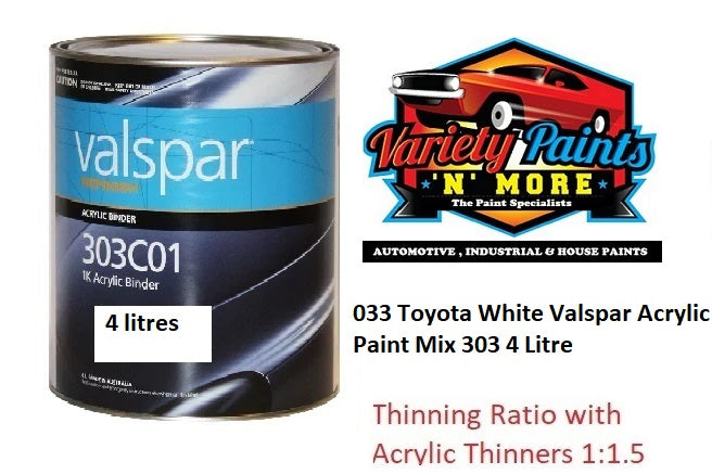 033 Super White Acrylic Suitable for Toyota  Paint Mix 303 4 Litre