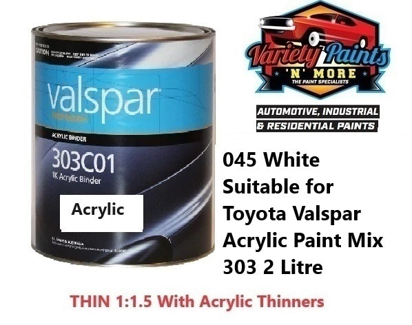 045 White Suitable for Toyota Valspar Acrylic Paint Mix 303 2 Litre