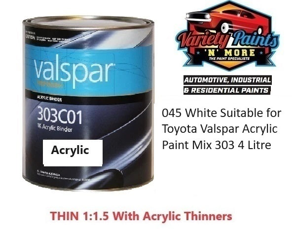 045 White Suitable for Toyota Valspar Acrylic Paint Mix 303 4 Litre