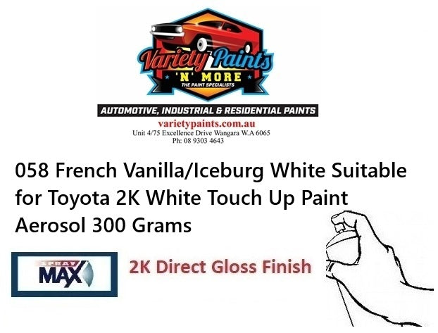 058 French Vanilla/Iceburg White Suitable for Toyota 2K White Touch Up Paint Aerosol 300 Grams