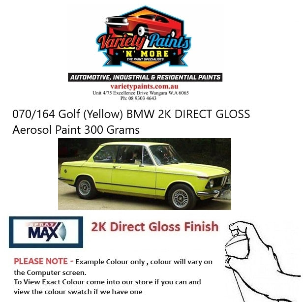 070/164 Golf (Yellow) BMW 2K DIRECT GLOSS Aerosol Paint 300 Grams