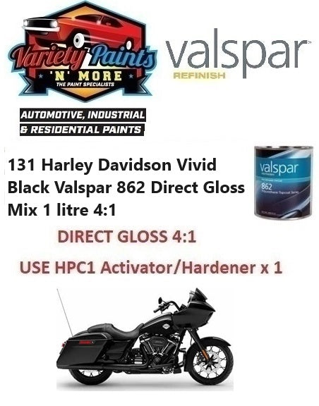 131 Harley Davidson Vivid Black Valspar 862 Direct Gloss Mix 1 LITRE  4:1