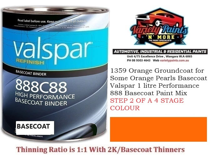 1359 Orange Groundcoat for Some Orange Pearls Basecoat Valspar 1 litre Performance 888 Basecoat Paint Mix