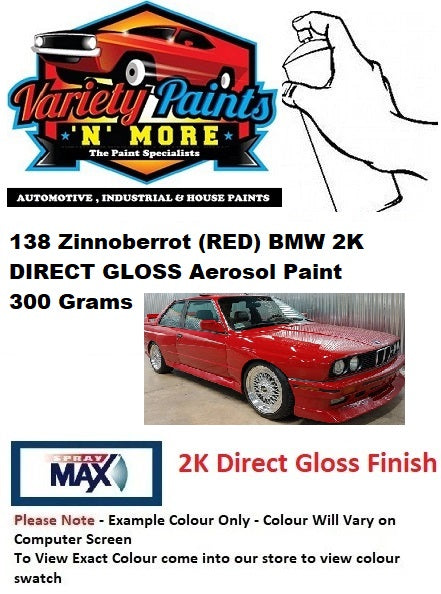 138 Zinnoberrot (RED) BMW 2K DIRECT GLOSS Aerosol Paint 300 Grams