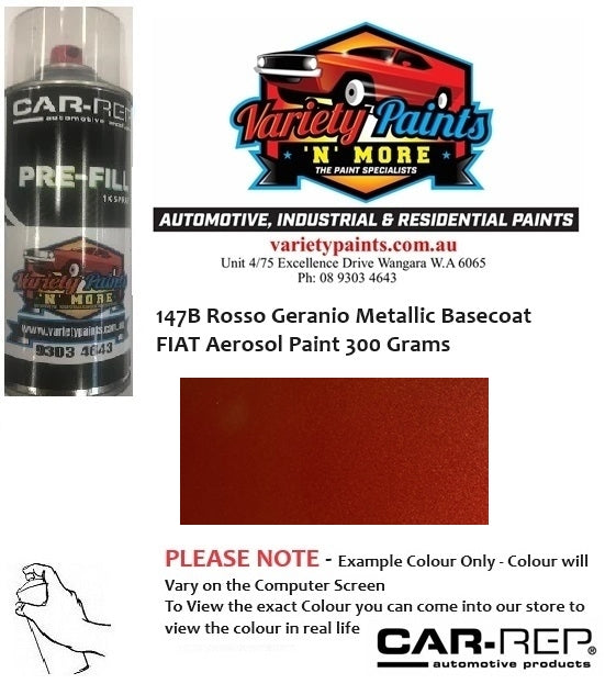 147B Rosso Geranio Metallic FIAT Basecoat Aerosol Paint 300 Grams