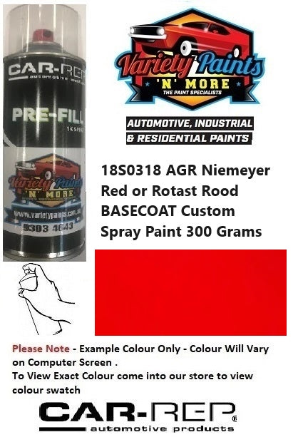 18S0318 AGR Niemeyer Red or Rotast Rood BASECOAT Custom Spray Paint 300 Grams