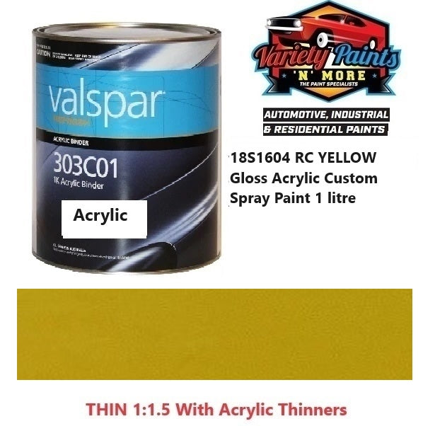 18S1604 RC YELLOW Gloss Acrylic Custom Spray Paint 1 litre